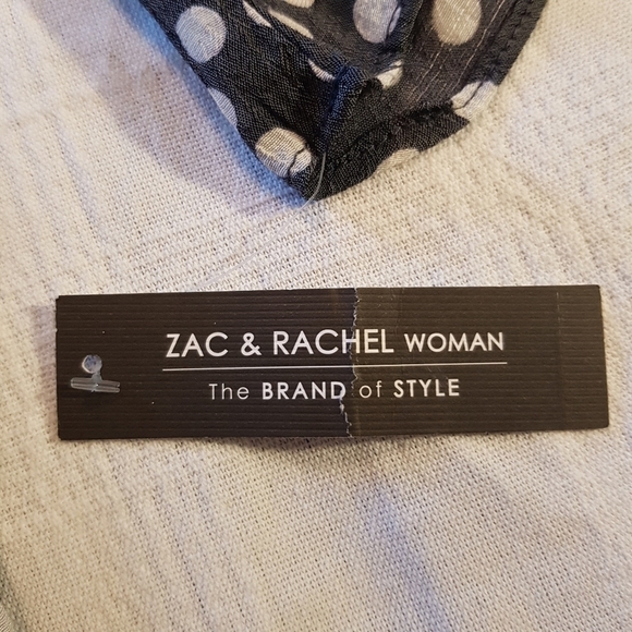 Zac & Rachel Woman, women's size 1X shimmery gray with white polka dot blouse - Picture 6 of 7